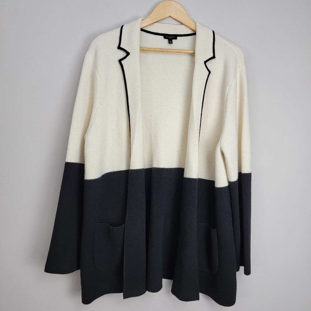 Talbots Colorblock Open Sweater Cardigan Jacket Milano Stitch Wool Blend Sz XLP